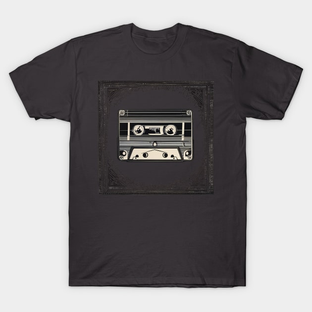 Woodblock Retro Cassette Tapes, Music Lover Shirt, Gift For Music Lovers, White Graphic Tee, Band T Shirt, 80s Retro Gifts, 90s Retro Gifts T-Shirt by JonHale